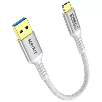 Кабель SUNGUY USB Type C 0,15 м USB3.1 Gen2 10 Гбит/с, передача данных, тип C, быстрая зарядка, короткие позолоченные разъемы USB-A - USB-C длиной 15 см, Android Auto