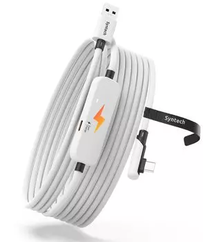 Кабель Syntech Link длиной 5 м, совместимый с Meta Quest VR Link, с отдельным зарядным кабелем USB-Type C, облегченный для зарядки, 3S/Quest 3/Quest