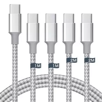 кабель типа C Кабель типа C [1 м + 1 м + 2 м + 2 м / шт.] Совместимость с PD, быстрая зарядка 60 Вт] Передача данных через USB Предотвращение отключения Прочный нейлоновый iPhone