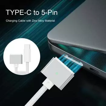 Кабель типа C с 5-контактным разъемом, магнитная зарядка, высокая мощность PD140 Вт, быстрая зарядка, двухсторонний светильник