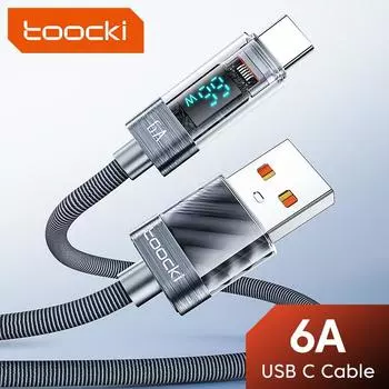 Кабель Tooki USB Type C 6A 66 Вт для Huawei OPPO Display, зарядное устройство для быстрой зарядки, кабель USB C, шнур для передачи данных для Xiaomi 12, Samsung Realme 1M синий