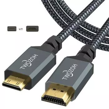 Кабель Twozoh Mini HDMI - HDMI 3M, 4K 60Hz UHD Mini-HDMI Male - HDMI Male Кабель-переходник, HDMI Cable Type C (HDMI-мини)
