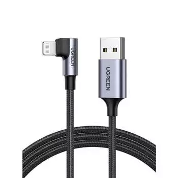 Кабель UGREEN Lightning USB L-образный сертифицированный MFi кабель для зарядки iPhone, горизонтальный, для игр, совместимый с Lightning, например, с iPhone 14 13 12 11 iPad