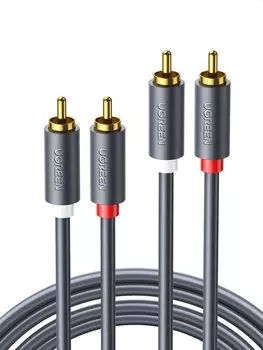 Кабель UGREEN RCA, 3 м, аудиокабель, стереоаудиокабель, преобразование 2RCA в 2RCA, качество звука HiFi, позолоченный разъем 24K (Красный Белый)