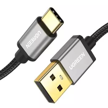 Кабель UGREEN Type C USB-кабель для быстрой зарядки, прочная нейлоновая оплетка, испытанная на изгиб со временем, кабель для зарядки Android, совместимый с Xperia чёрный