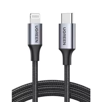 Кабель UGREEN USB-C Lightning [сертифицирован MFi, совместим с PD, 1 м] Кабель Lightning для быстрой зарядки, прочный, нейлоновая оплетка, совместим с iPhone 14/iPhon