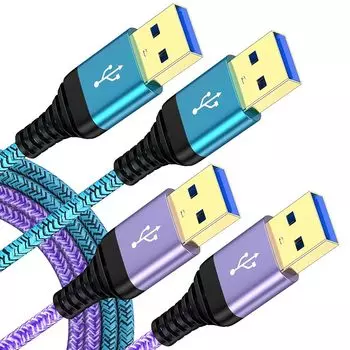 Кабель USB 3.0, высокоскоростная передача данных 5 Гбит/с, набор из 2 шт., удлинительный кабель типа 3,0 АА, тип A-тип A, штекер-штекер, оснащен позолоченным разъемом, высокая скорость