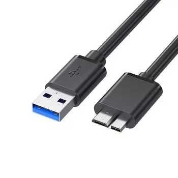 Кабель USB-A male to micro B male, кабель USB 3.0 B, высокоскоростная передача данных, совместим с внешними HDD/SSD/жесткими дисками/HD-камерами и т. д.. черный (1