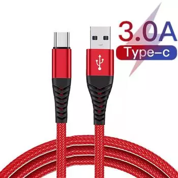 Кабель USB A-Type C для синхронизации данных, 3 А, быстрая зарядка, нейлоновый плетеный провод, зарядный кабель для мобильного телефона Samsung Huawei Android USB C 0.25m