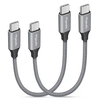 Кабель USB C 2 etguuds Type C, короткий, совместимый с PD, 60 Вт, кабель быстрой зарядки USBC-USBC, 15 см, короткий, для iPad Mini, Galaxy S24 S23 Ultra S23 S22 S21 серый