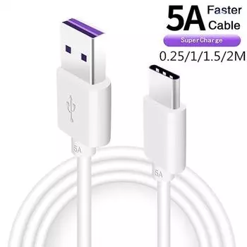 Кабель USB C 2 м 1 м 5A Supercharge USB Type C кабель для передачи данных для Huawei P30 Lite Honor 9X Samsung A12 Xiaomi LG Super Quick Charge 0.25M