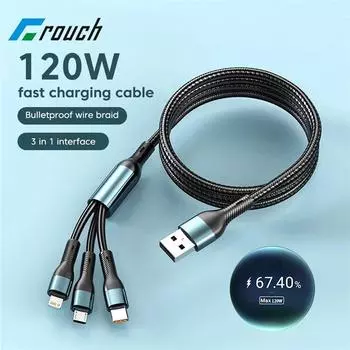Кабель USB C 3 в 1 для iphone 14 13 12 Pro Max USB Type C, кабель для быстрой зарядки Micro Lightning для iPad, Samsung, Xiaomi, планшета 1.2m