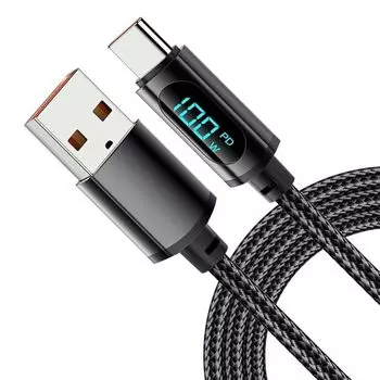 Кабель USB-C 7A 100 Вт Быстрая зарядка совместима с цифровым дисплеем USB Type-C Внешний вид из алюминиевого сплава Прочный нейлоновый трикотаж черного цвета Для MacBook/iPad