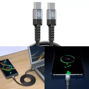 Кабель USB C для быстрой зарядки PD 60 Вт, нейлоновый плетеный шнур, адаптер USB C - Type C для быстрой передачи данных для планшета и телефона