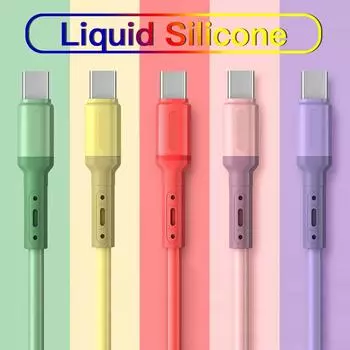 Кабель USB C для быстрой зарядки, тип C, жидкий, мягкий, силиконовый, шнур для передачи данных для мобильных телефонов Huawei, Xiaomi, Samsung, 1/1,5/2 м, провод USB-C для зарядки 1m