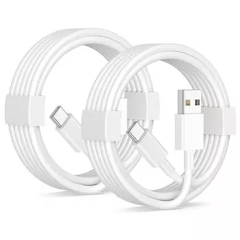 Кабель USB C для зарядки iPhone 16 15, кабель 3A для быстрой зарядки [USB-C и USB-A, набор из 2 шт.] Тип C Сверхпрочный Высокоскоростная синхронизация данных Тип C /