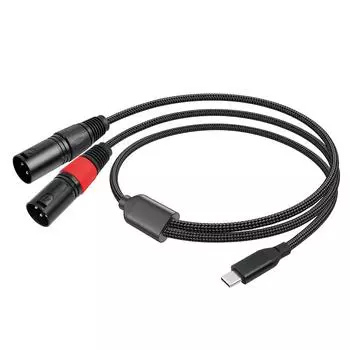 Кабель USB-C - Dual XLR 3Pin, плетеный, стереокабель Type C - XLR Male Output (1m)