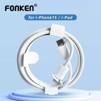 Кабель USB-C Fonken PD 60 Вт для iPhone 15 Pro Max, быстрая зарядка для iPad, Samsung, аксессуары для кабелей типа C, 1 м белый