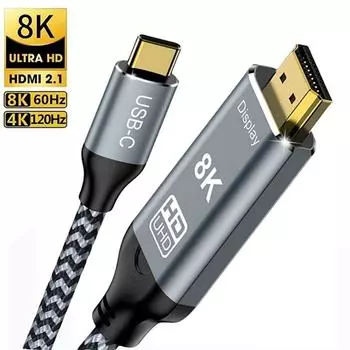 Кабель USB C - HDMI 8K 4K Type C - HDMI 2.1 Thunderbolt 3 4 - 8K60Hz 4K120Hz для iPhone 15 MacBook Huawei Mate30 1m