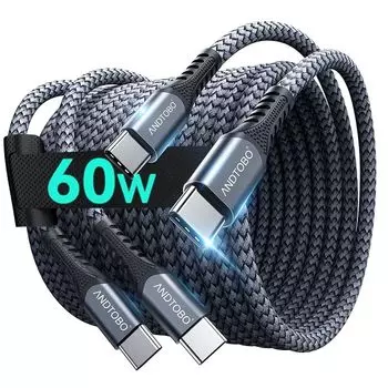 Кабель USB C [Комплект из 2 2M+2M] Совместимый с ANDTOBO PD кабель быстрой зарядки 60 Вт типа C Прочный нейлоновый кабель для зарядки iPhone 16, кабель для зарядки iPhone 15