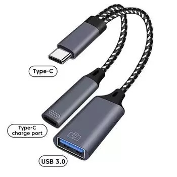 Кабель USB C OTG, адаптер для телефона 2 в 1, адаптер типа C к USB A с портом зарядки PD для телефона Samsung, Huawei, Xiaomi, ноутбука, планшета