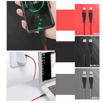Кабель USB C - USB C Кабель для быстрой зарядки PD 60 Вт Кабель для зарядки USB C Кабель USB Type C Нейлоновый оплетенный кабель для зарядки чёрный