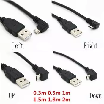 Кабель USB Micro USB Male to USB Male, с углом наклона 90 градусов вверх и вниз, с разъемом для передачи данных и зарядки, 25 см и 50 см 0.3m