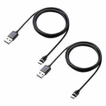 Кабель USB Sanwa Direct, магнитный съемный разъем QuickCharge, совместимый с обеих сторон, 2 А, 1 м, черный, Type-C, зарядка/связь [набор] чёрный
