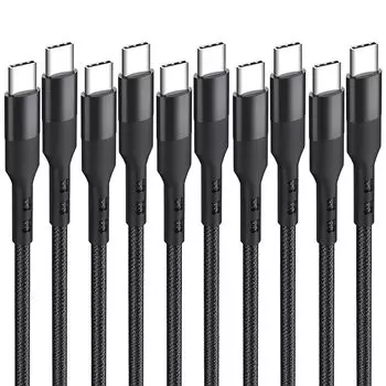 Кабель USB типа C (набор из 5 штук, 1м)Suptopwxm[совместимый с PD, быстрая зарядка 60 Вт, высокоскоростная передача данных 480 Мбит/с] (USB-C) Кабель USB из прочного нейлона для