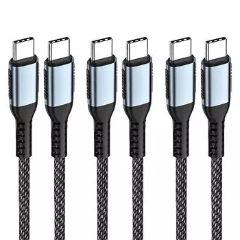 Кабель USB Type C 1,5 м (Набор из 3 шт.) Пополье (USB-C)[Совместимость с USB PD/Быстрая зарядка 100 Вт/5 А] Высокая скорость передачи данных Высокопрочный нейлон