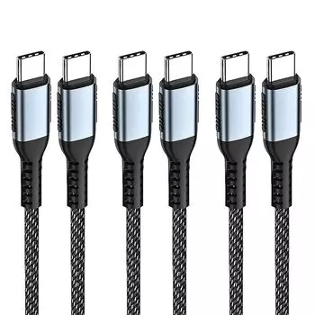 Кабель USB Type C 2 м (Набор из 3 шт.) Пополье (USB-C)[Совместимость с USB PD/Быстрая зарядка 100 Вт/5 А] Высокая скорость передачи данных. Совместимость с прочным нейлоном.