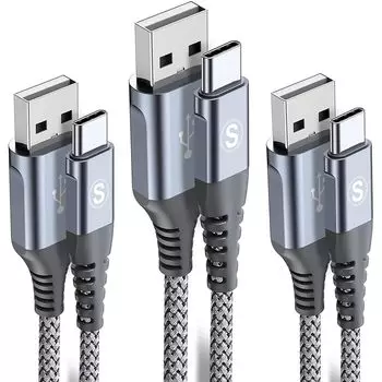Кабель USB Type C [3 м+3 м+3 м/комплект из 3 шт.] Кабель Sweguard USB-C и USB-A 3,1 А, кабель для быстрой зарядки типа C для iPhone 16, iPhone 15 Pro MAX, iPad
