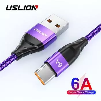 Кабель USB Type C 6A для Huawei Mate 40 P40 P30 Pro Honor, кабель для быстрой зарядки, 2 м, для Xiaomi Redmi Note 7 8 Pro, кабель Type-c, 66 Вт