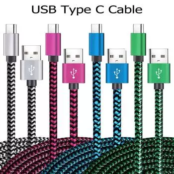 Кабель USB Type C для синхронизации данных 2,4 А, быстрая зарядка, 1 м, 2 м, 3 м, нейлоновый плетеный провод, зарядный кабель для мобильного телефона Samsung Huawei Android 1m зелёный