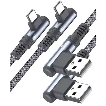 Кабель USB Type C L-образной формы с обоих концов [2M / комплект из 2 шт.] AviBrex 90 градусов [быстрая зарядка 3,1 А] нейлоновая вязка Высокая прочность usb c iPhone 16 15 Pro Max