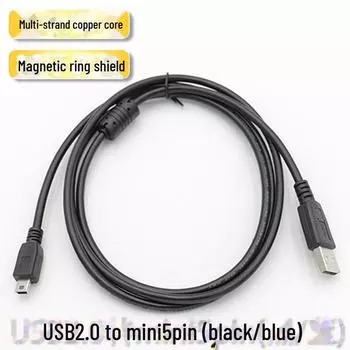 Кабель V3 USB2.0 на Mini 5-контактный медный 4-жильный для передачи данных и зарядки камер, устройств MP3/MP4 0.3M прозрачный/синий