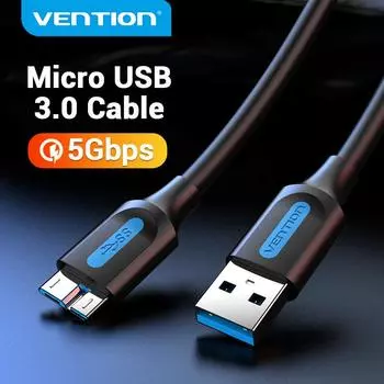 Кабель Vention Micro USB 3,0, быстрое зарядное устройство USB, кабель для синхронизации данных для жесткого диска Samsung S5, кабель 0,25 м, 0,5 м, 1 м, 1,5 м, 2 м 25cm чёрный