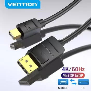 Кабель Vention Mini DP-DP, 4K Mini Displayport-DisplayPort, кабель-адаптер для Macbook Pro Air, компьютерный ТВ, кабель DP-Mini DP 1.5m чёрный
