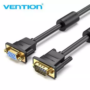 Кабель Vention VGA Удлиненный кабель VGA 1080P 15-контактный 1 м 1,5 м 2 м 3 м 5 м плетеный экранирующий шнур для монитора, проектора, ПК-кабель VGA 1m чёрный