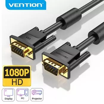 Кабель Vention VGA VGA 3 + 9 между мужчинами 1080P для монитора проектора Компьютерный кабель 1 м 2 м 3 м 5 м 1m чёрный