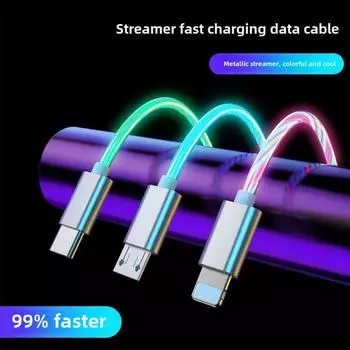 Кабель Vibrant Streamer Data для быстрой зарядки, совместим с OPPO, Huawei, Android, Apple, Type-C. Включает в себя автомобильный атмосферный свет. 1 meter, Android interface синий