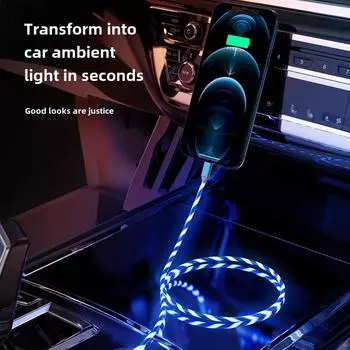 Кабель Vibrant Streamer Data для быстрой зарядки, совместим с OPPO, Huawei, Android, Apple, Type-C. Включает в себя автомобильный атмосферный свет. 1 meter, Android interface красный