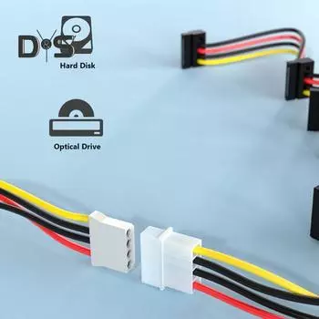 Кабели-разветвители питания SATA 1 x 4-контактный на 5 x 15-контактный SATA адаптер питания преобразователь кабель шнур для ПК сервера жесткого диска чёрный/красный