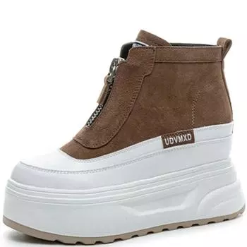 Каблук 10 см Замша Корова Натуральная Кожа Осенние Ботильоны Мокасины Chimney Женские Кроссовки Массивные Ботинки Весенняя Модная Обувь 34 хаки