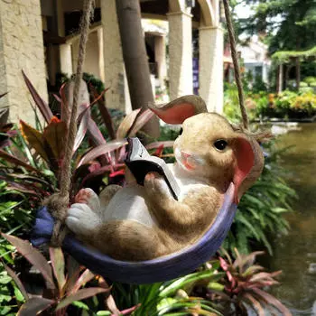 Качающаяся статуя кролика из смолы, подвесной гамак, поделки ручной работы, милые маленькие для