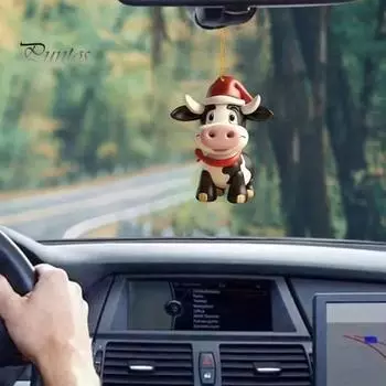 Качающееся молочное автомобильное зеркало, подвесное украшение в рождественской шапке, украшение для автомобиля, акриловые универсальные аксессуары для салона автомобиля 3