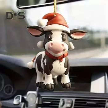 Качающееся молочное автомобильное зеркало, подвесное украшение в рождественской шапке, украшение для автомобиля, акриловые универсальные аксессуары для салона автомобиля 5