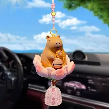 Качающееся животное Капибара Автомобильный кулон Удача Лотос Основание Автомобильный подвесной орнамент Кошка Панда Авто Зеркало заднего вида Подвеска Домашний декор A9