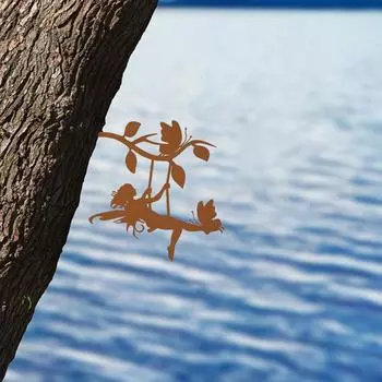 Качающийся эльф на ветке стальной силуэт - преобразите свой сад с помощью этого искусства. Элегантный вариант для двора и идеальный вариант для садовой вечеринки чёрный