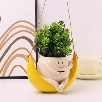 Качающийся цветочный горшок из смолы с подвесной головкой в виде лица, желтый цветочный горшок с дренажным отверстием для суккулентных комнатных и уличных растений жёлтый